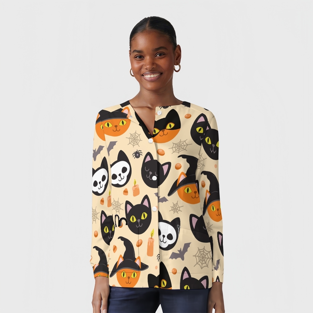 Women's Halloween Printed Long Sleeve Jacket with Buttons SL93029