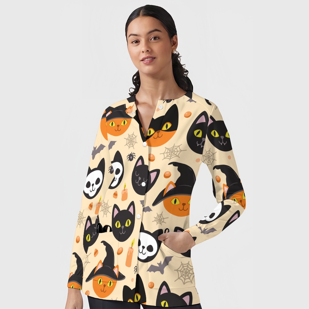 Women's Halloween Printed  Long Sleeve Jacket with Buttons SL93029