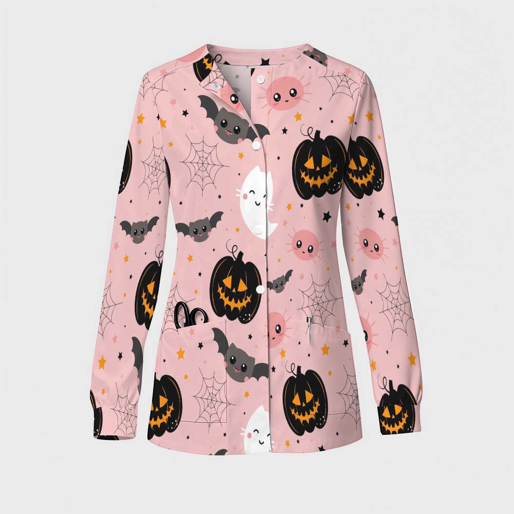 Women's Halloween Printed  Long Sleeve Jacket with Buttons SL93030