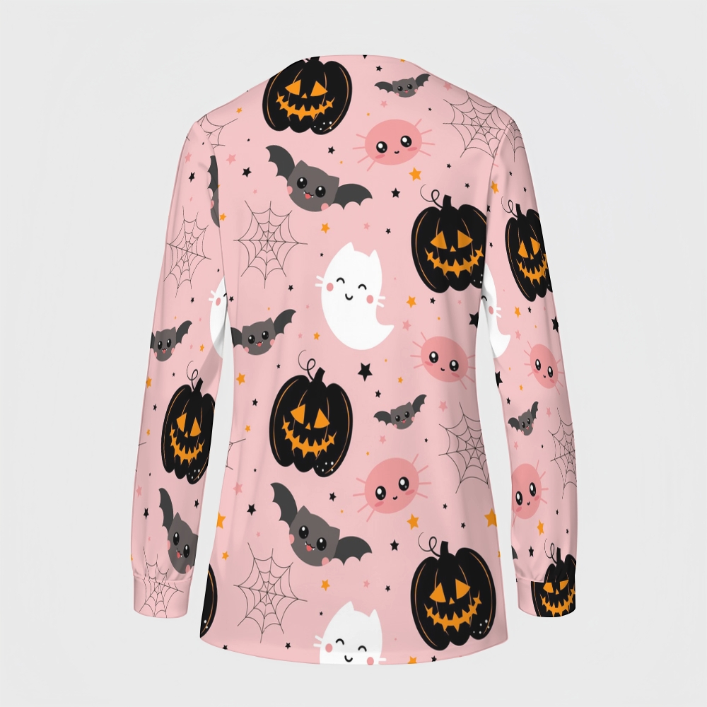 Women's Halloween Printed  Long Sleeve Jacket with Buttons SL93030