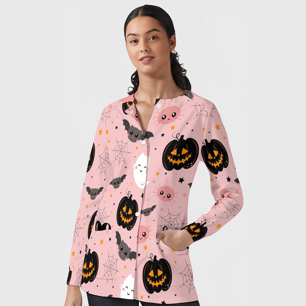 Women's Halloween Printed  Long Sleeve Jacket with Buttons SL93030