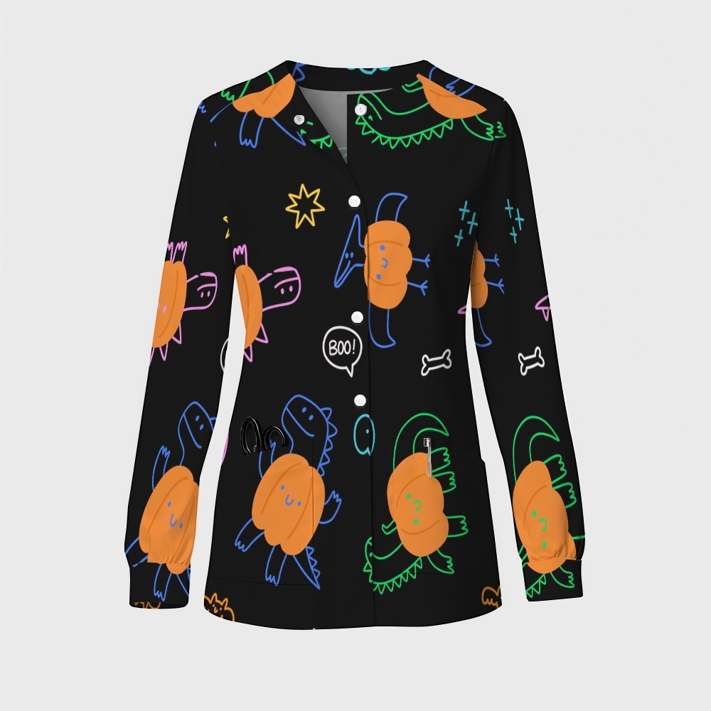 Women's Halloween Printed  Long Sleeve Jacket with Buttons SL93032