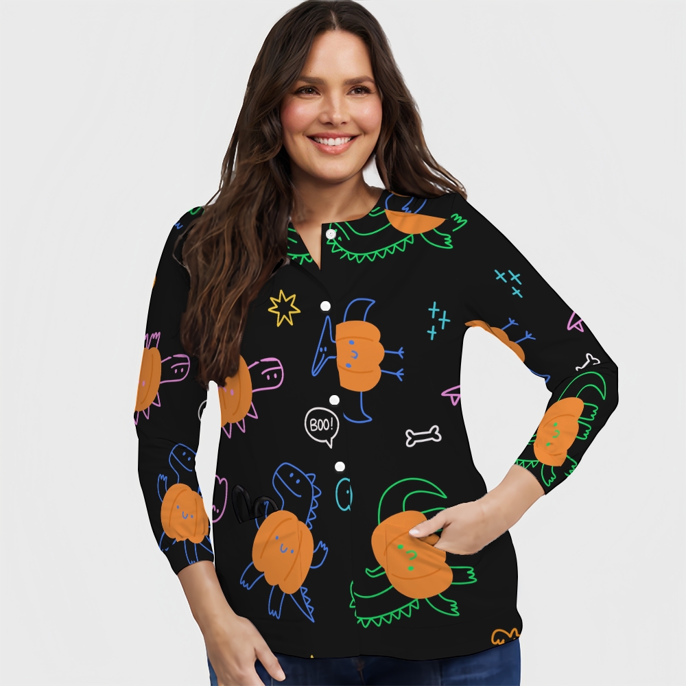 Women's Halloween Printed  Long Sleeve Jacket with Buttons SL93032