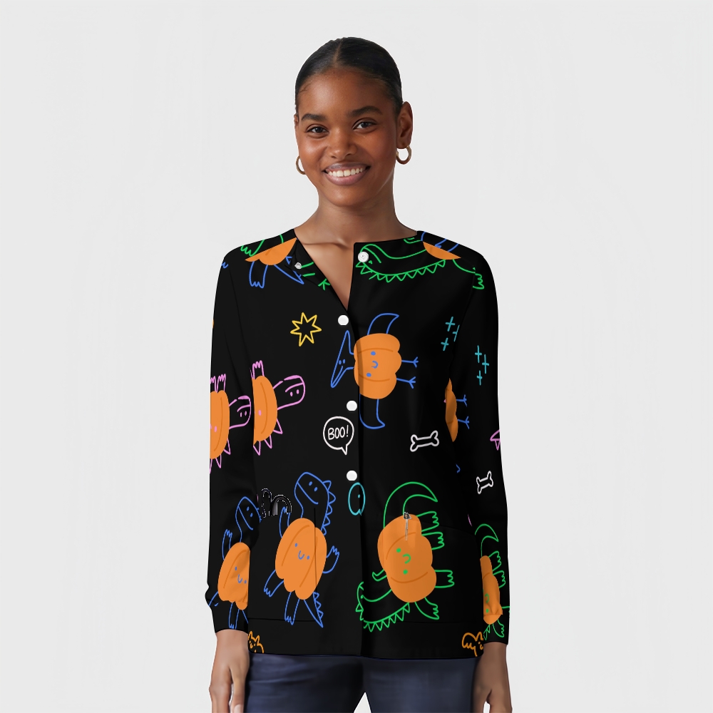 Women's Halloween Printed Long Sleeve Jacket with Buttons SL93032