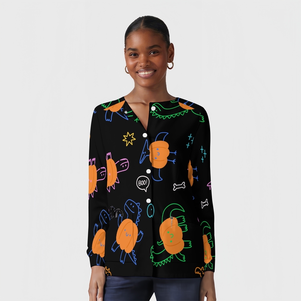 Women's Halloween Printed Long Sleeve Jacket with Buttons SL93032