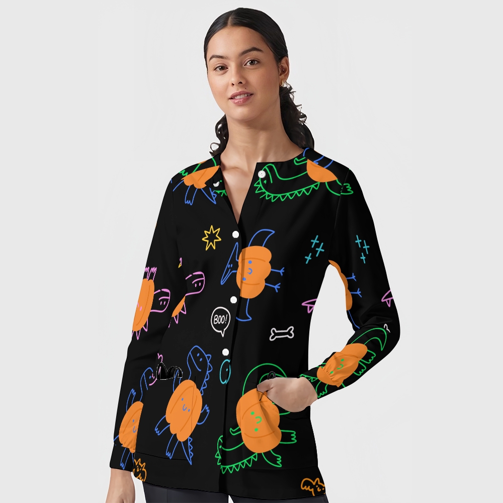 Women's Halloween Printed  Long Sleeve Jacket with Buttons SL93032