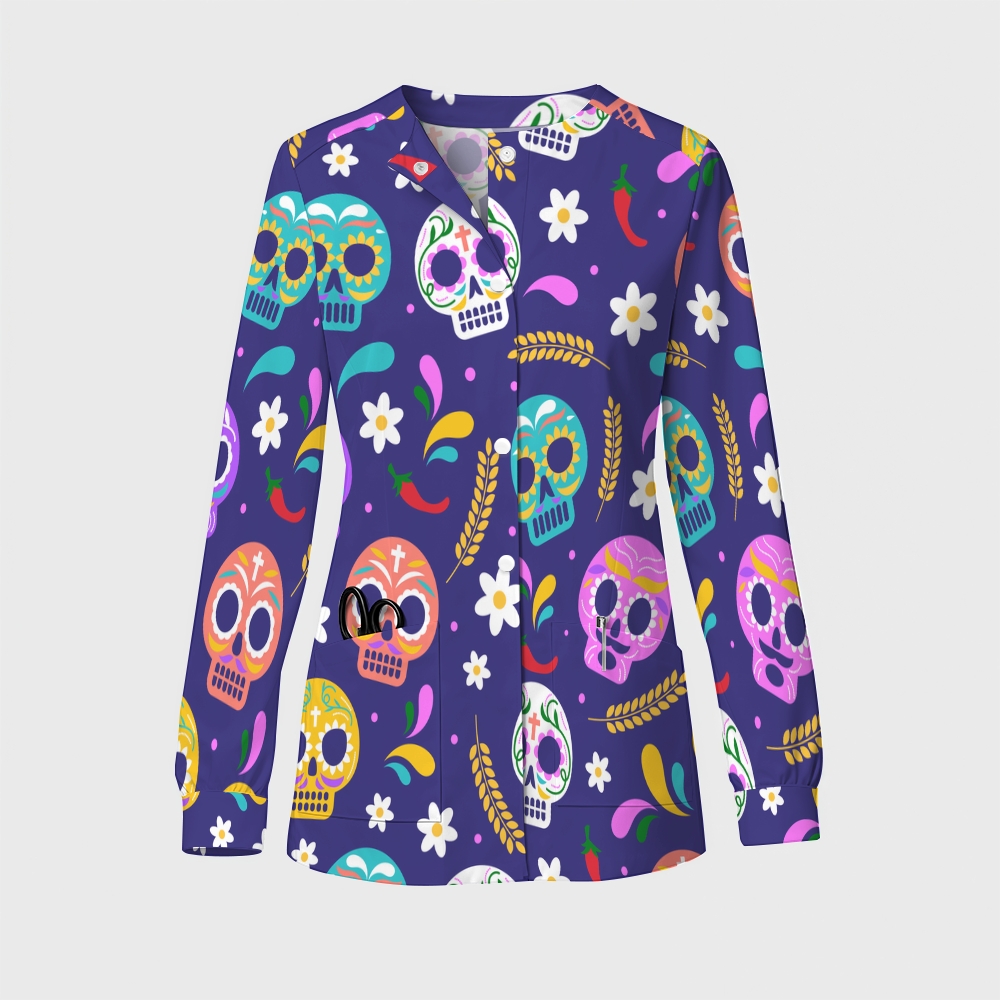 Women's Halloween Printed  Long Sleeve Jacket with Buttons SL93033