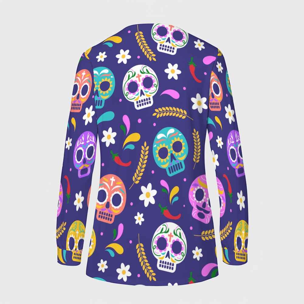 Women's Halloween Printed  Long Sleeve Jacket with Buttons SL93033