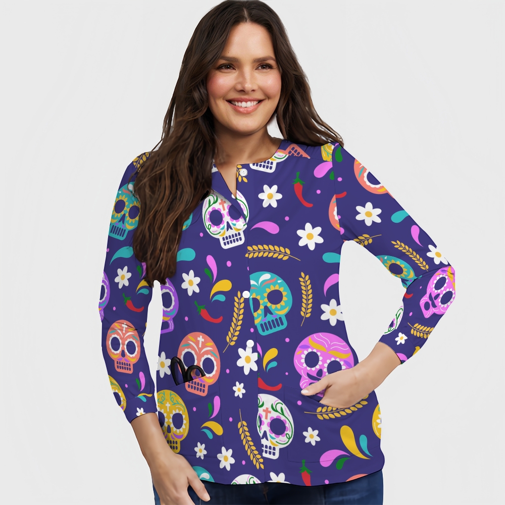 Women's Halloween Printed  Long Sleeve Jacket with Buttons SL93033