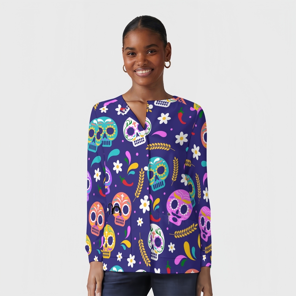 Women's Halloween Printed  Long Sleeve Jacket with Buttons SL93033