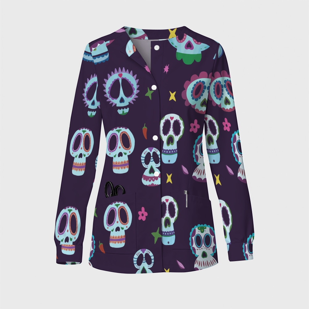 Women's Halloween Printed  Long Sleeve Jacket with Buttons SL93034