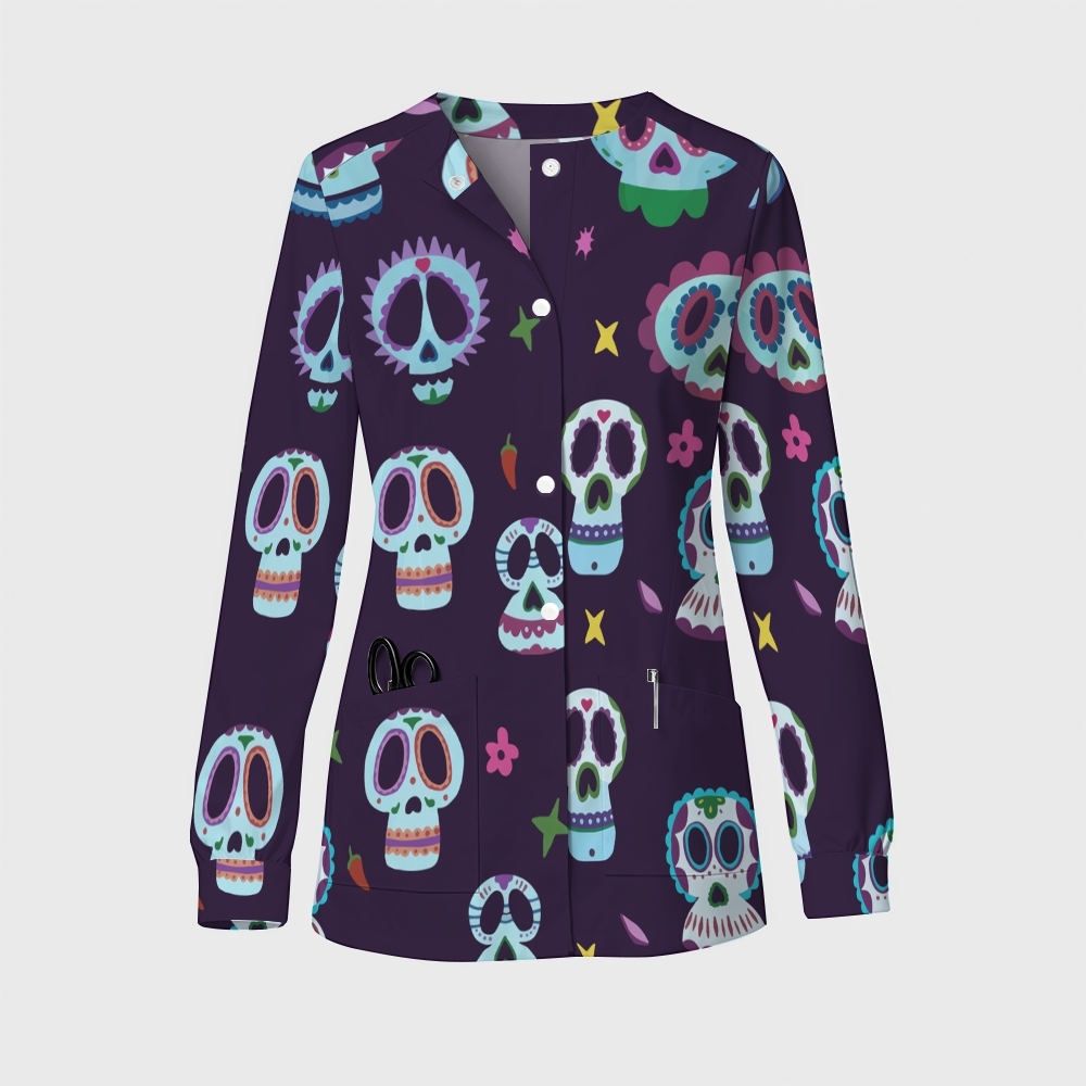 Women's Halloween Printed  Long Sleeve Jacket with Buttons SL93034