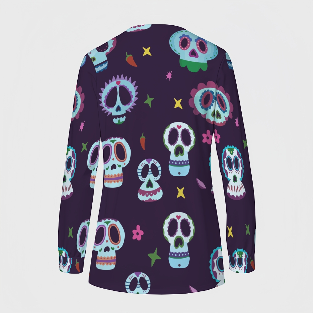 Women's Halloween Printed  Long Sleeve Jacket with Buttons SL93034