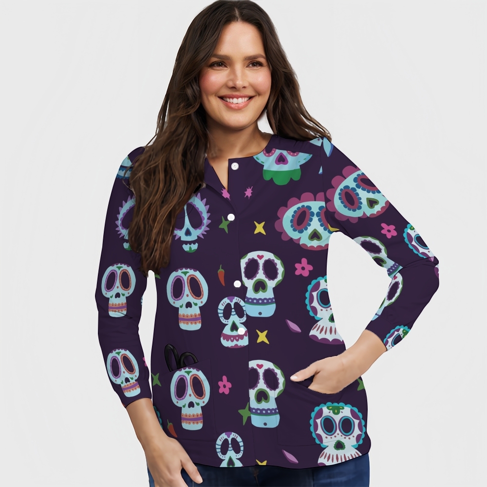 Women's Halloween Printed Long Sleeve Jacket with Buttons SL93034