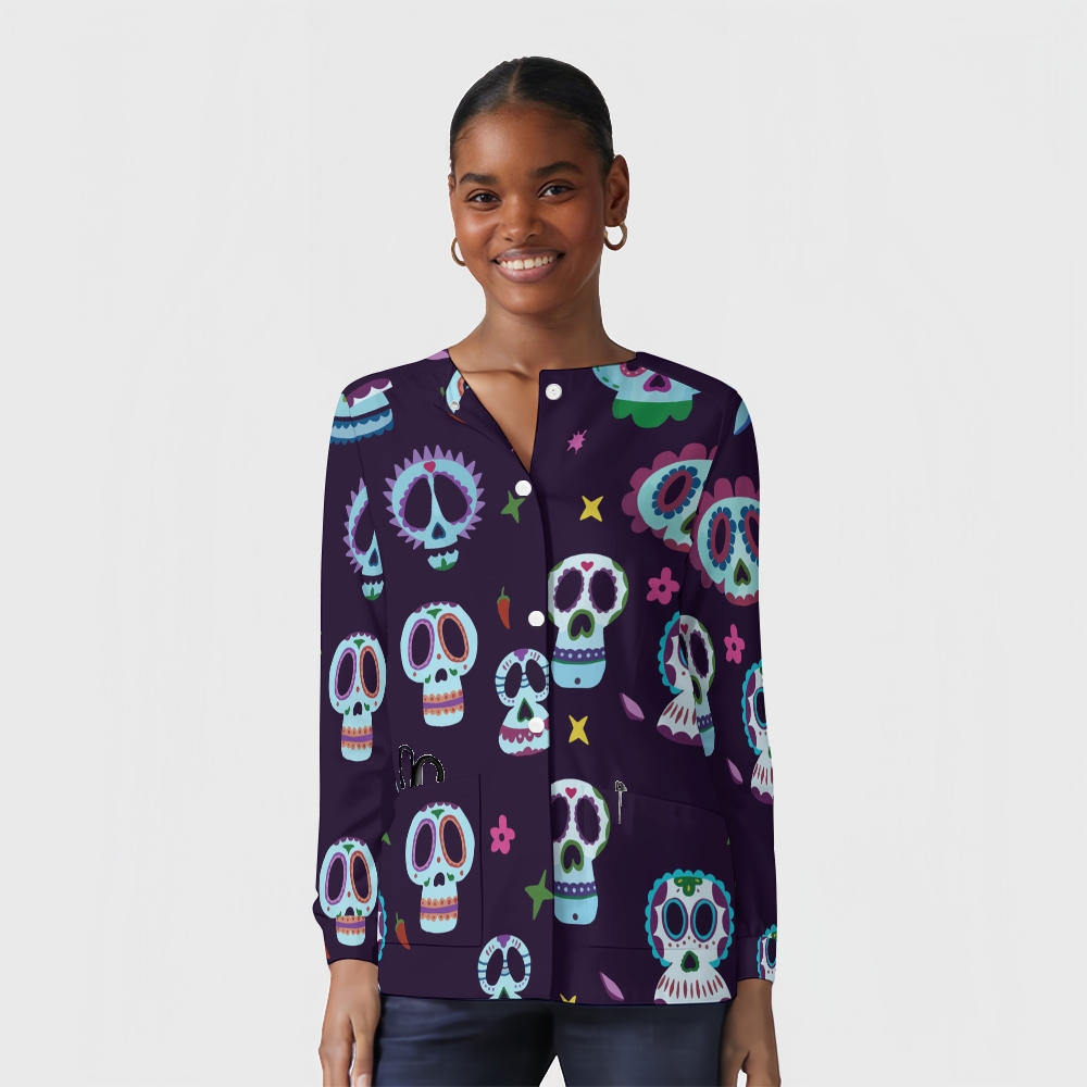 Women's Halloween Printed  Long Sleeve Jacket with Buttons SL93034