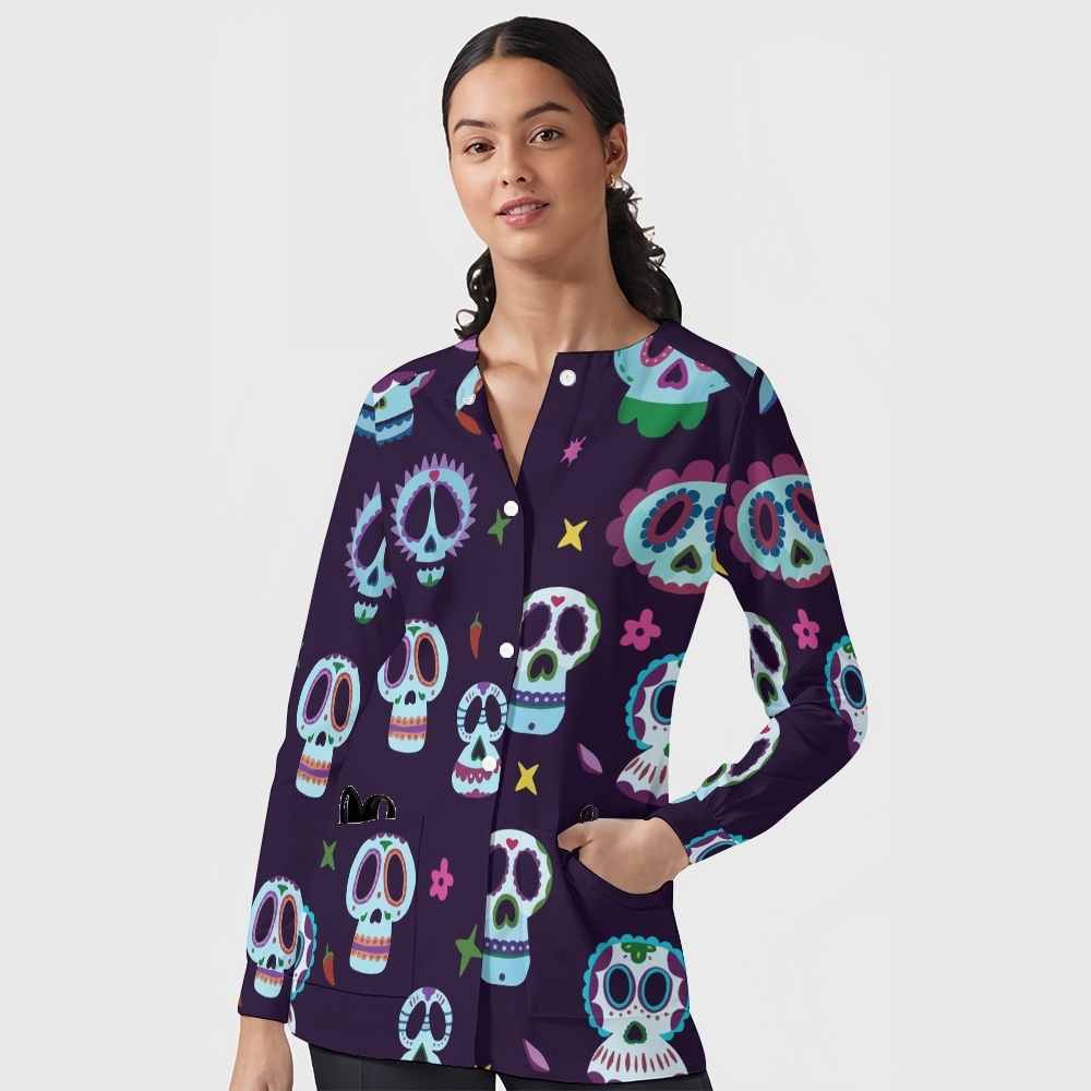 Women's Halloween Printed  Long Sleeve Jacket with Buttons SL93034