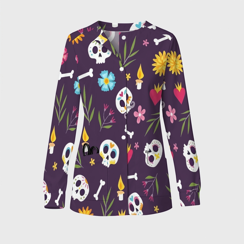 Women's Halloween Printed  Long Sleeve Jacket with Buttons SL93035