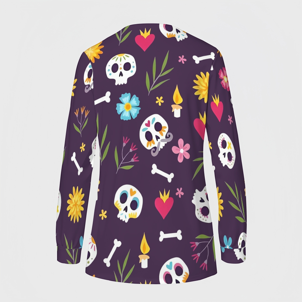 Women's Halloween Printed  Long Sleeve Jacket with Buttons SL93035