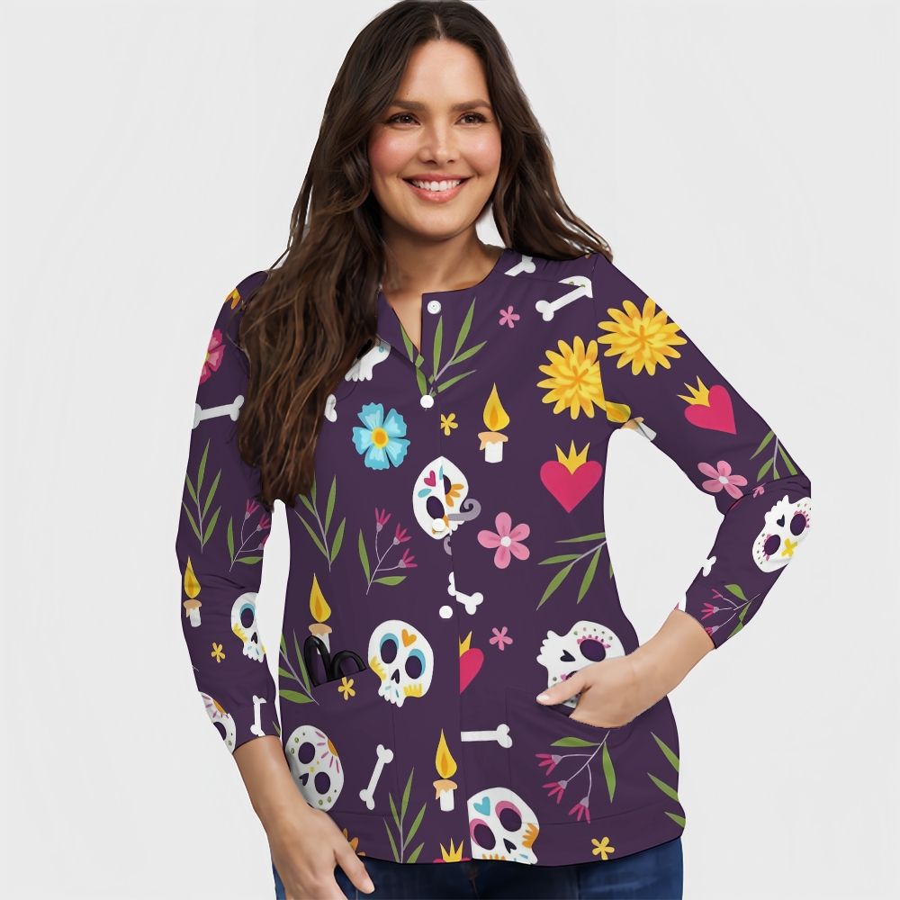 Women's Halloween Printed  Long Sleeve Jacket with Buttons SL93035