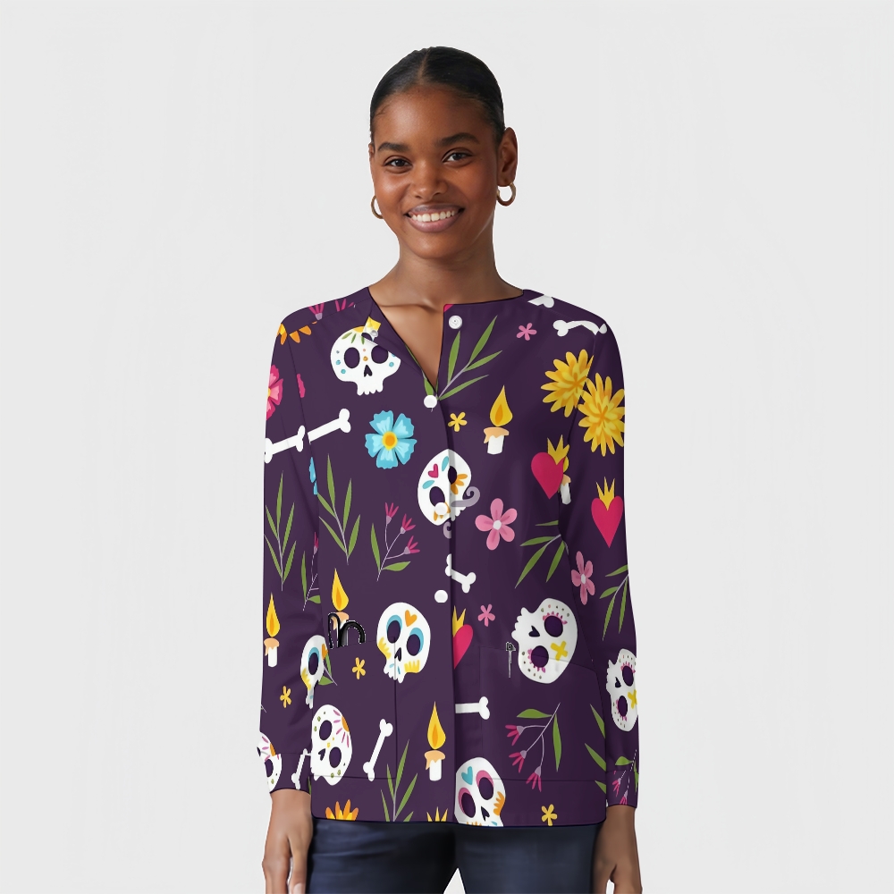 Women's Halloween Printed Long Sleeve Jacket with Buttons SL93035
