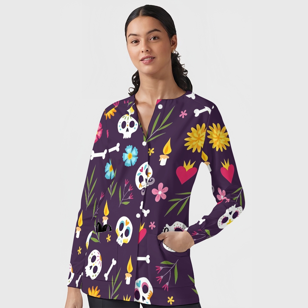 Women's Halloween Printed  Long Sleeve Jacket with Buttons SL93035