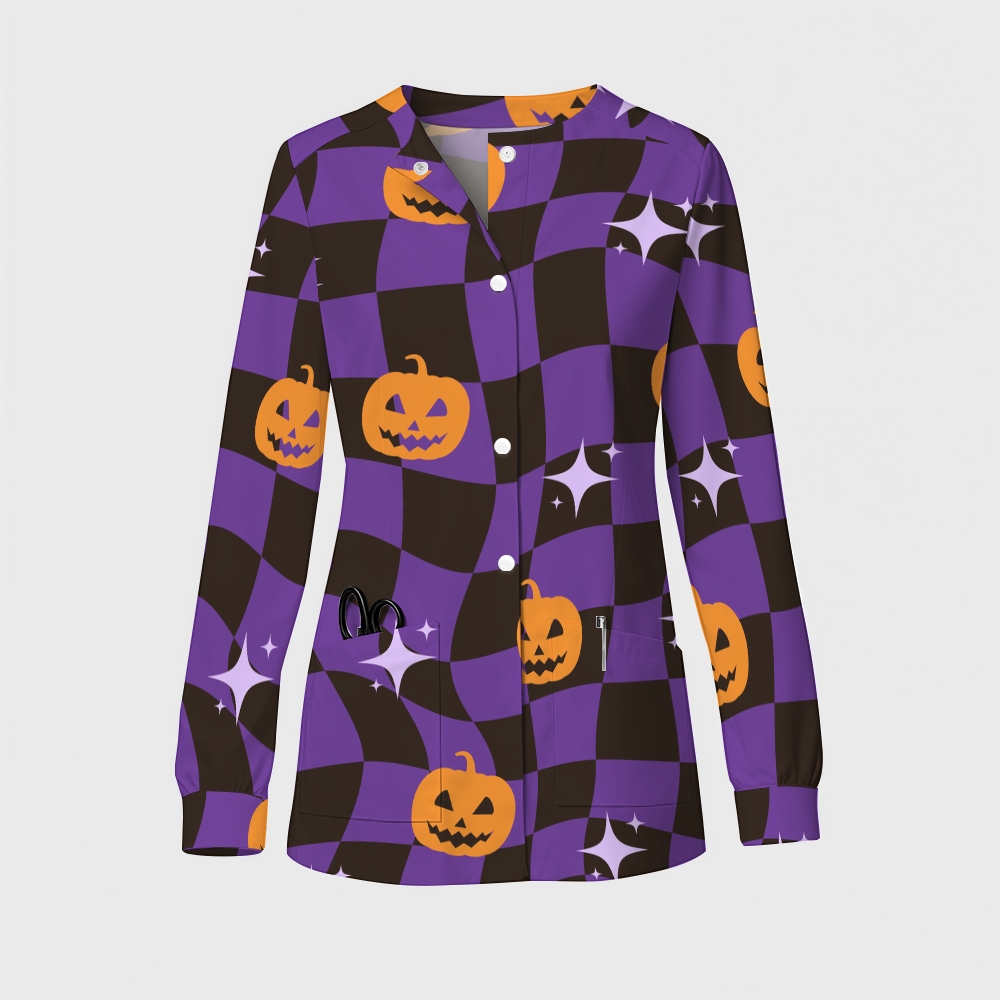 Women's Halloween Printed  Long Sleeve Jacket with Buttons SL93036