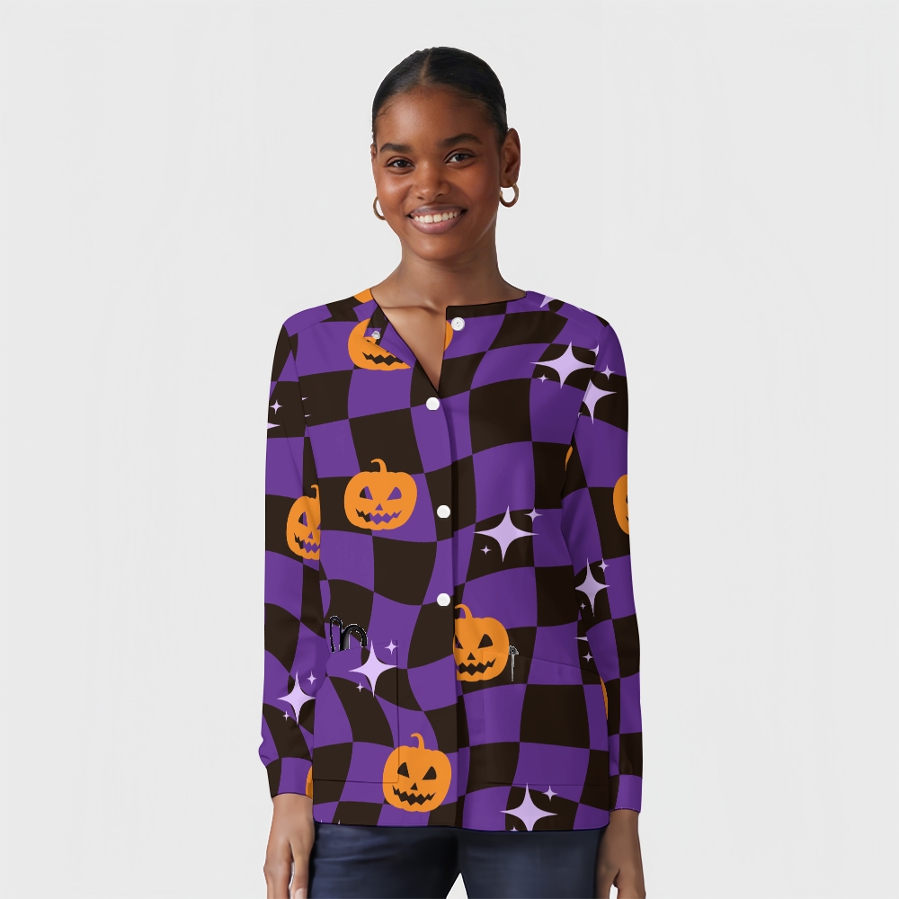 Women's Halloween Printed  Long Sleeve Jacket with Buttons SL93036