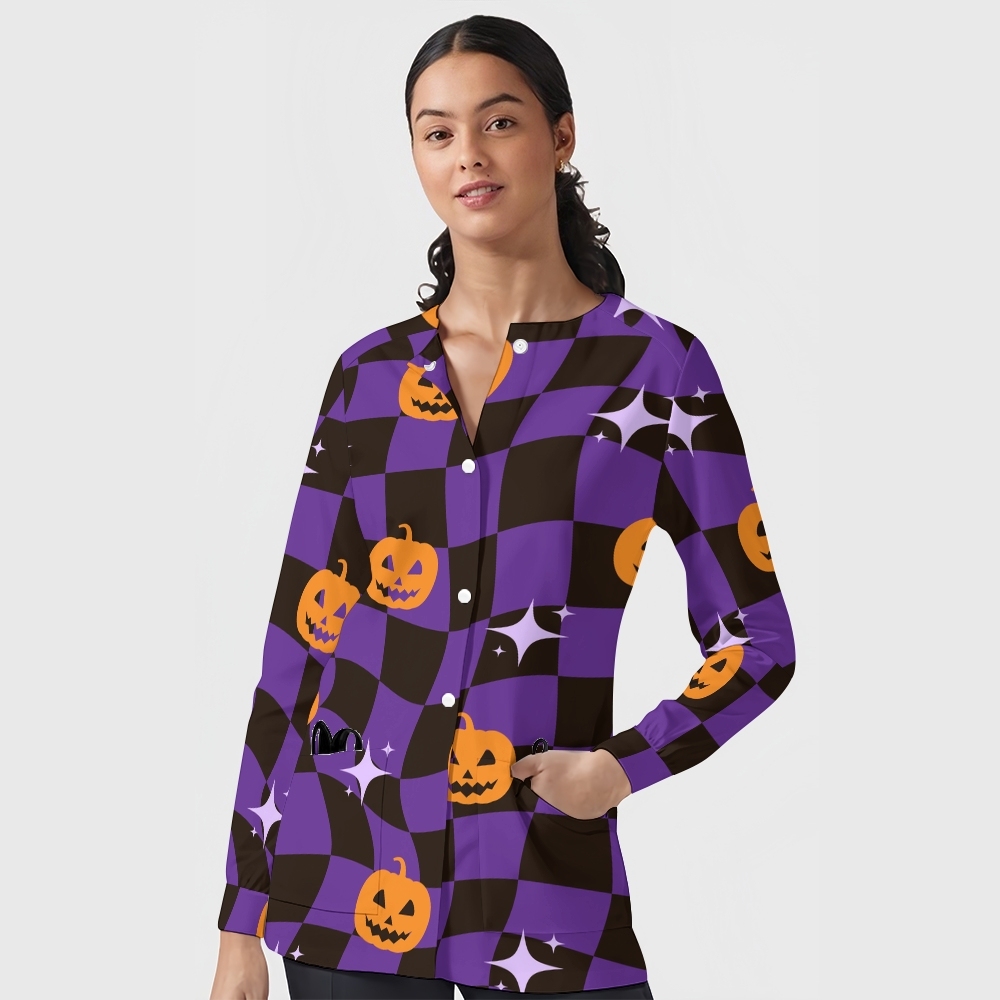 Women's Halloween Printed  Long Sleeve Jacket with Buttons SL93036