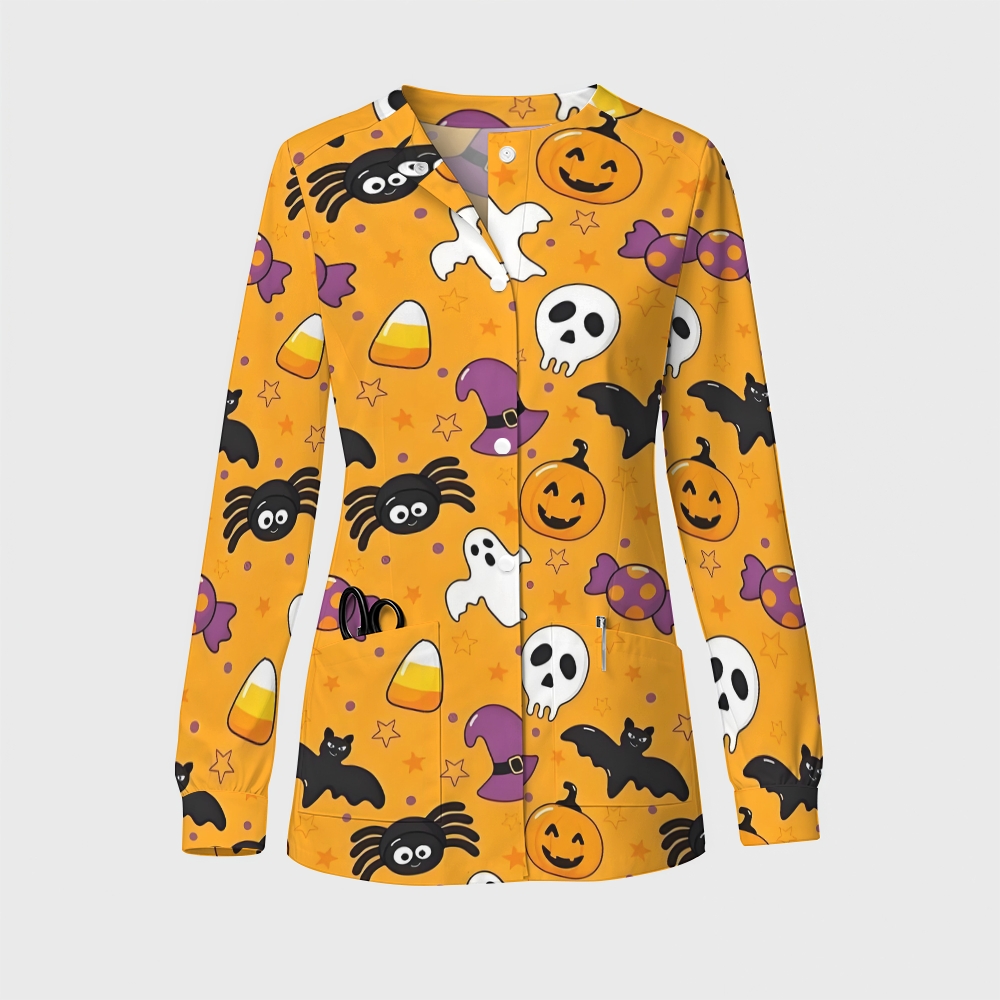 Women's Halloween Printed  Long Sleeve Jacket with Buttons SL93037