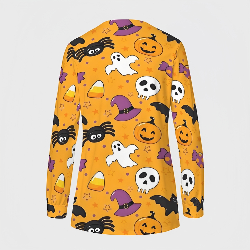 Women's Halloween Printed  Long Sleeve Jacket with Buttons SL93037