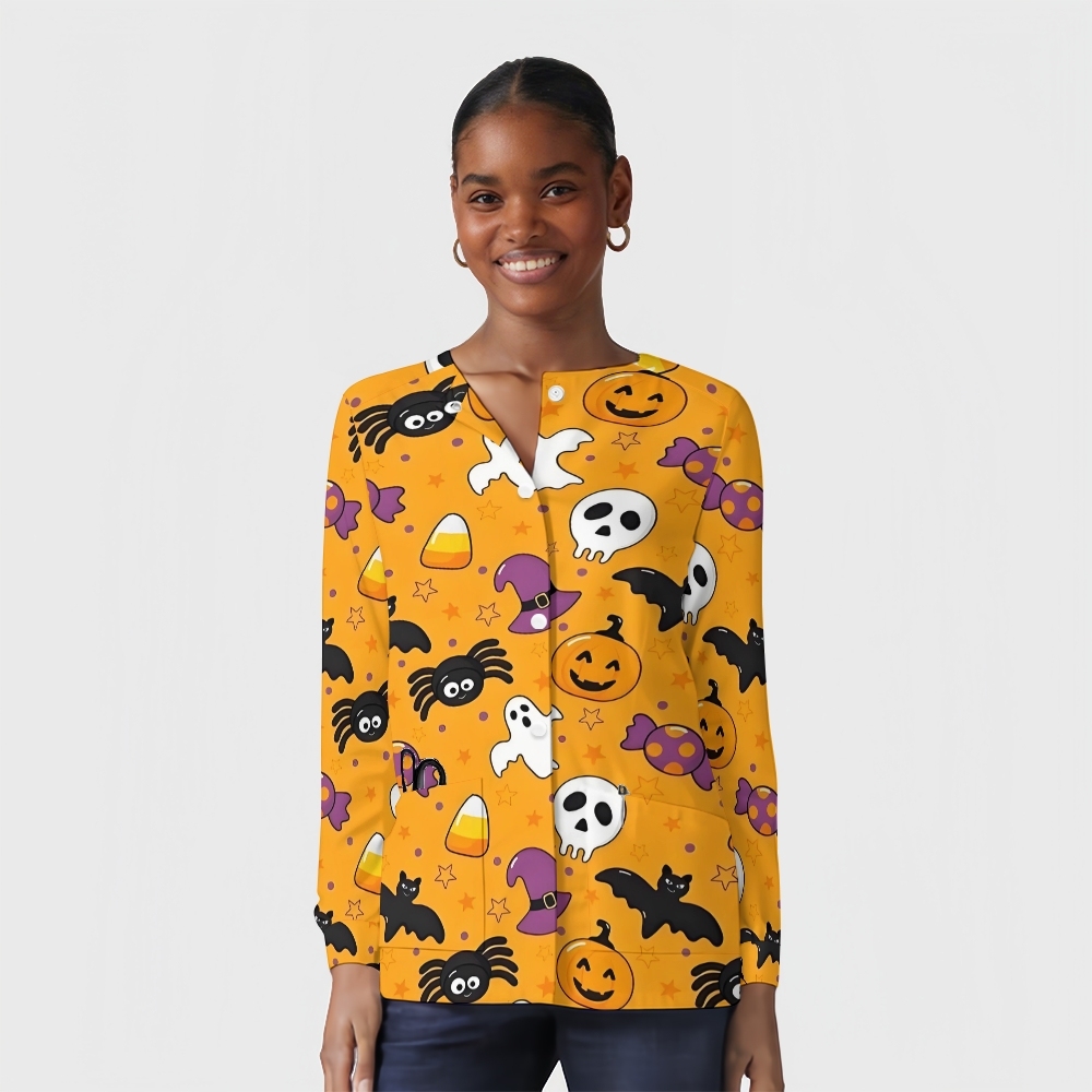 Women's Halloween Printed Long Sleeve Jacket with Buttons SL93037