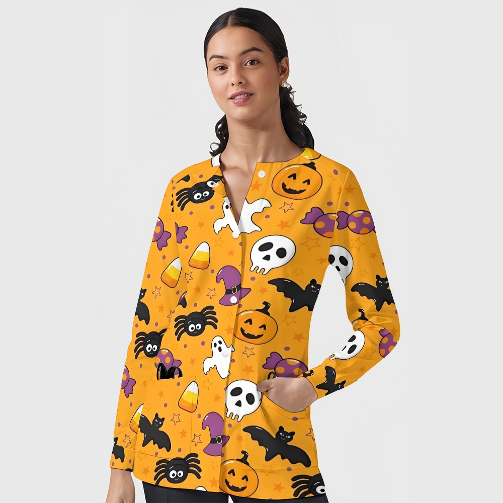 Women's Halloween Printed  Long Sleeve Jacket with Buttons SL93037