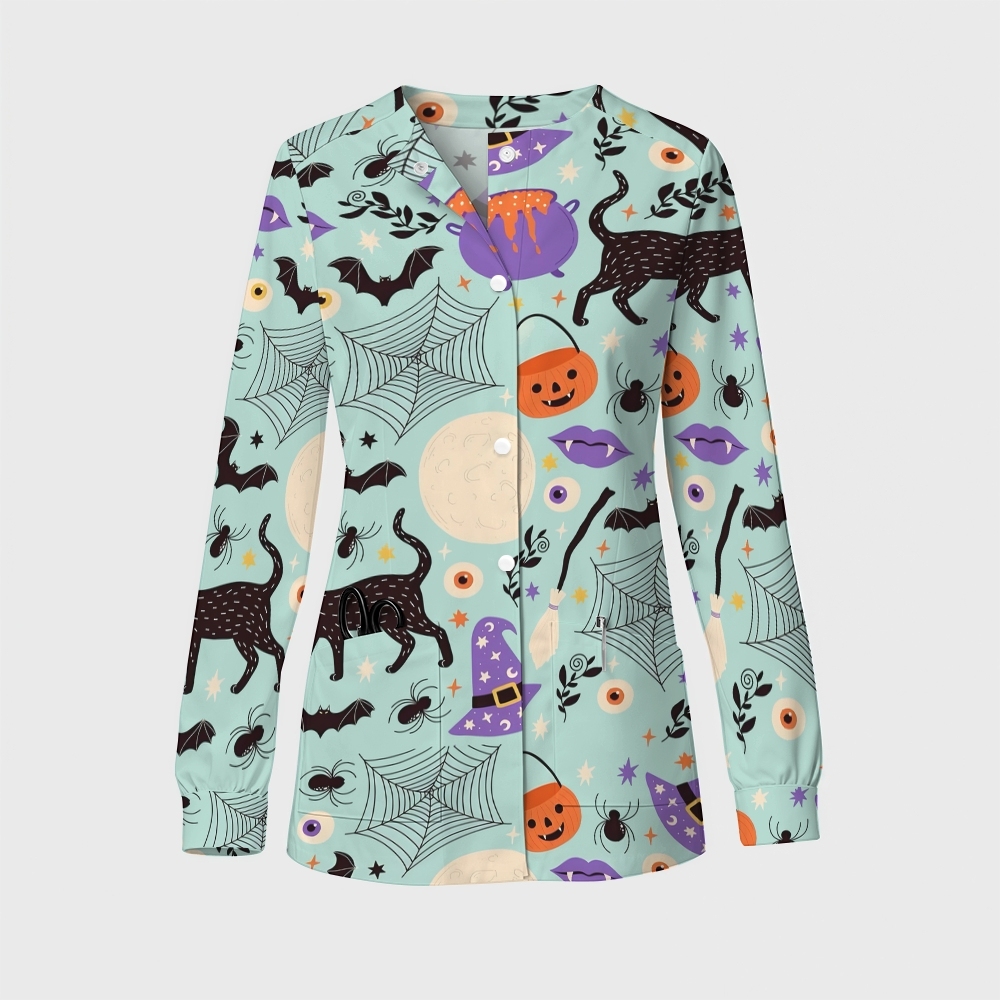 Women's Halloween Printed  Long Sleeve Jacket with Buttons SL93038