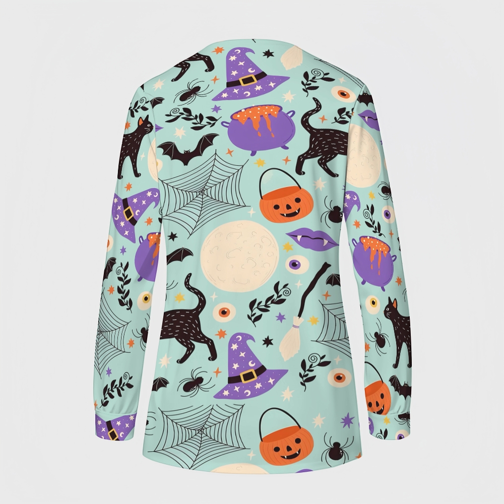 Women's Halloween Printed  Long Sleeve Jacket with Buttons SL93038