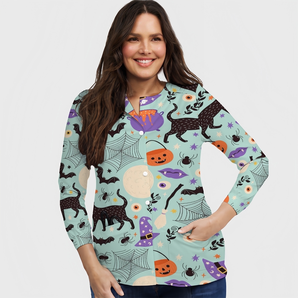 Women's Halloween Printed  Long Sleeve Jacket with Buttons SL93038