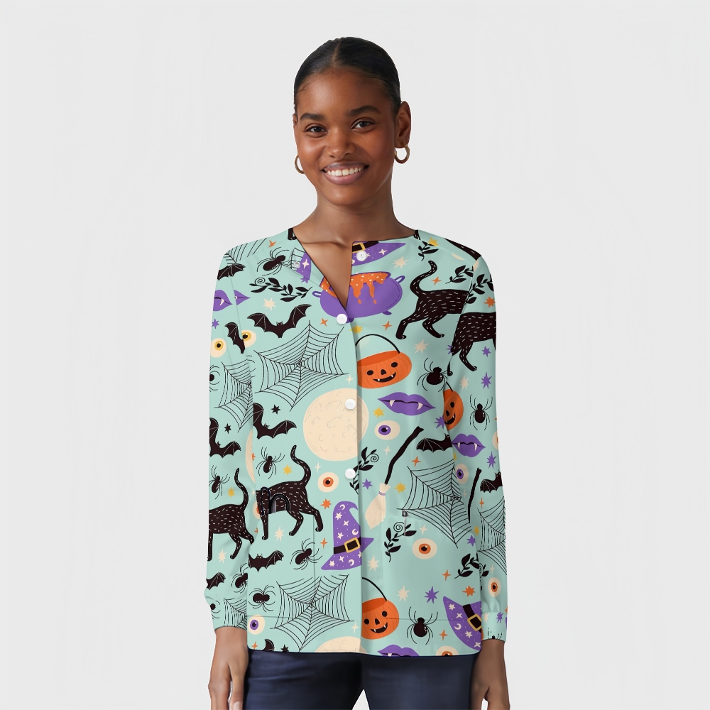 Women's Halloween Printed  Long Sleeve Jacket with Buttons SL93038