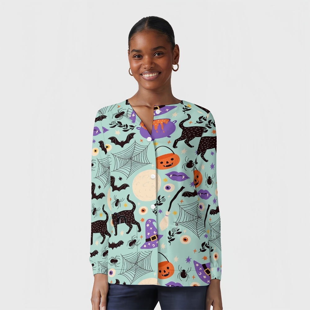 Women's Halloween Printed  Long Sleeve Jacket with Buttons SL93038