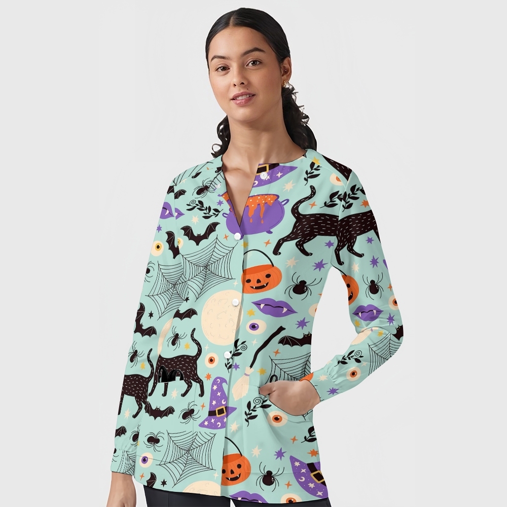 Women's Halloween Printed Long Sleeve Jacket with Buttons SL93038