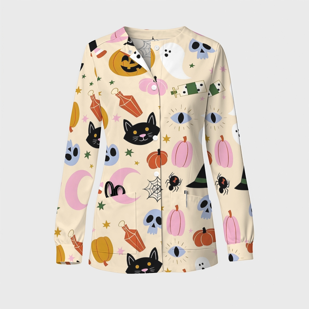 Women's Halloween Printed  Long Sleeve Jacket with Buttons SL93039
