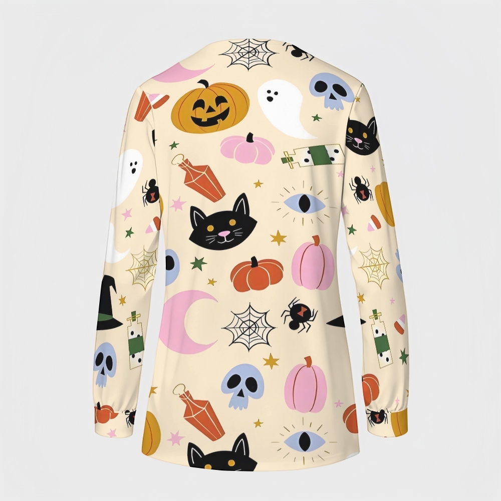 Women's Halloween Printed  Long Sleeve Jacket with Buttons SL93039