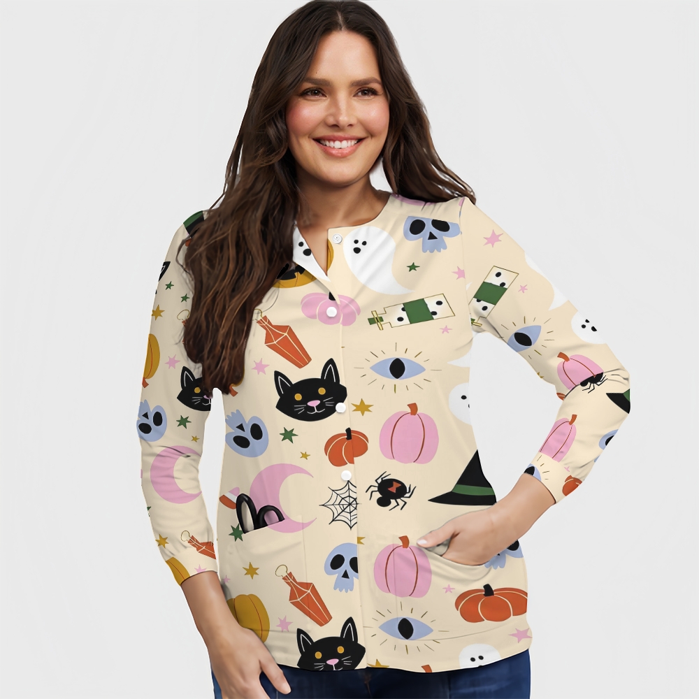 Women's Halloween Printed Long Sleeve Jacket with Buttons SL93039