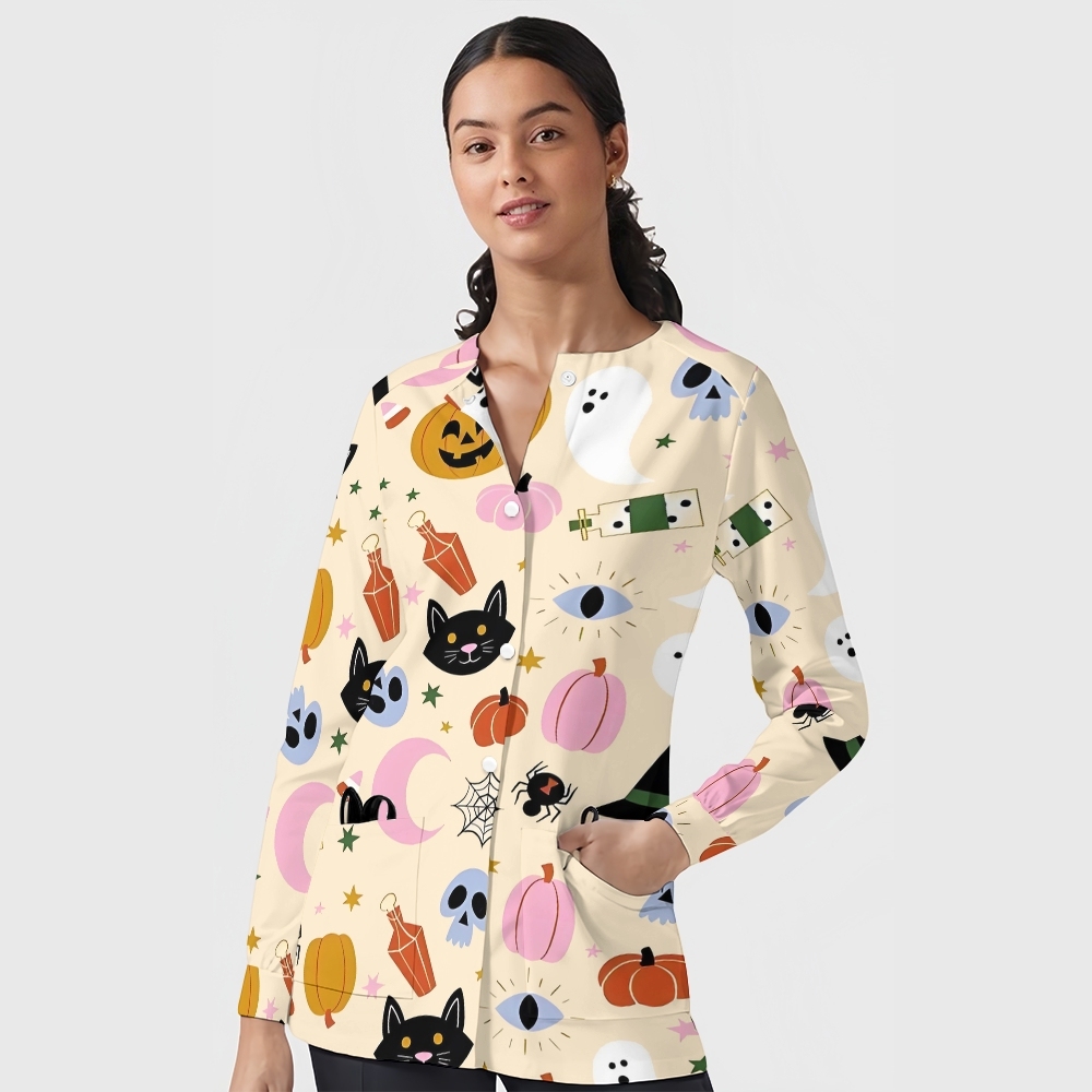 Women's Halloween Printed  Long Sleeve Jacket with Buttons SL93039