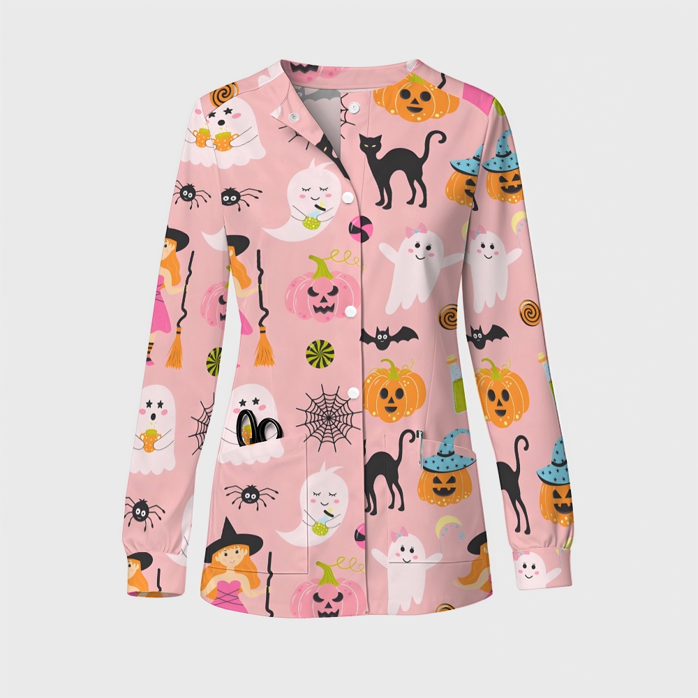 Women's Halloween Printed  Long Sleeve Jacket with Buttons SL93040