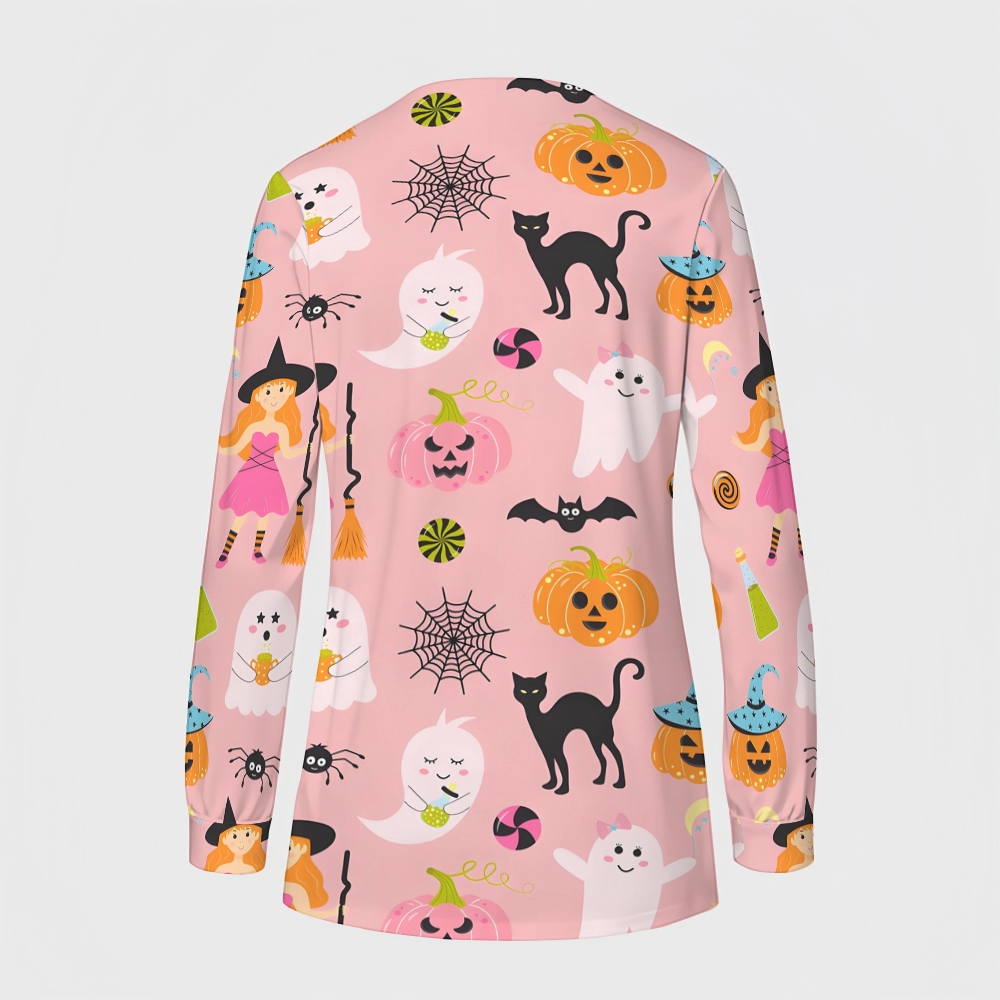 Women's Halloween Printed  Long Sleeve Jacket with Buttons SL93040