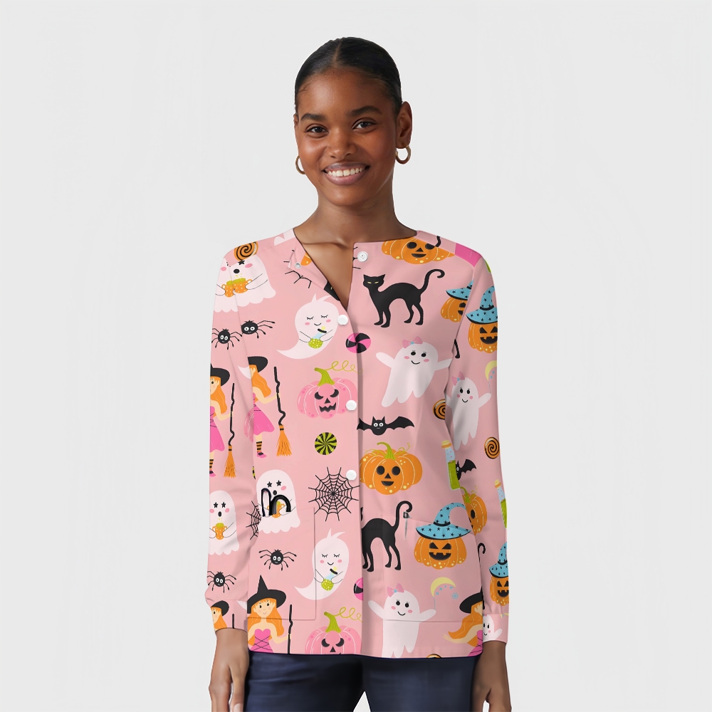 Women's Halloween Printed  Long Sleeve Jacket with Buttons SL93040
