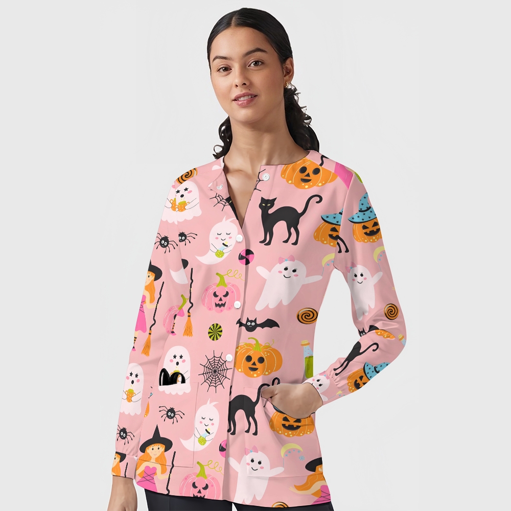 Women's Halloween Printed Long Sleeve Jacket with Buttons SL93040