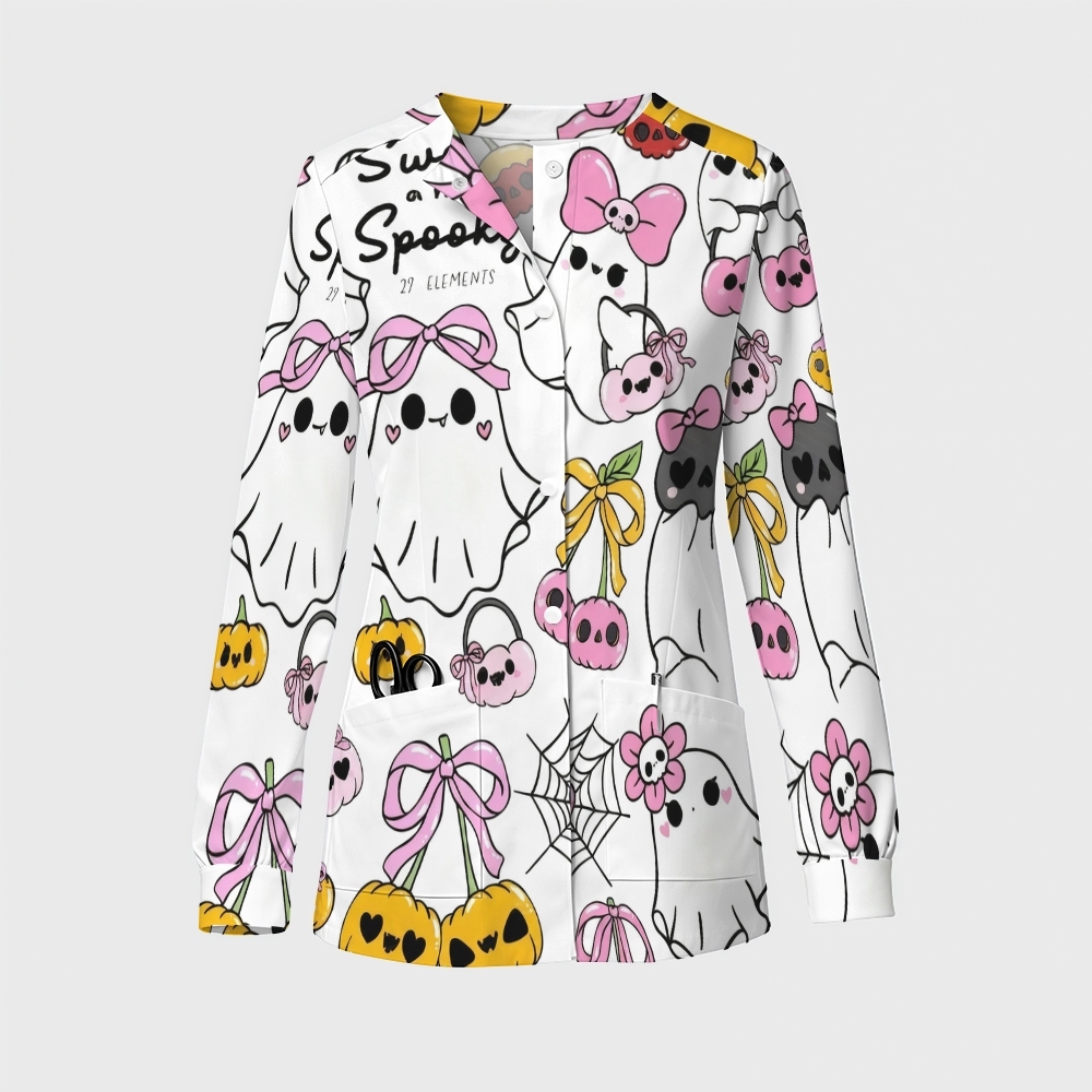 Women's Halloween Printed  Long Sleeve Jacket with Buttons SL93041