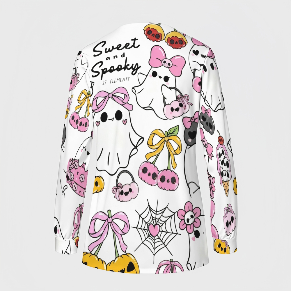 Women's Halloween Printed  Long Sleeve Jacket with Buttons SL93041