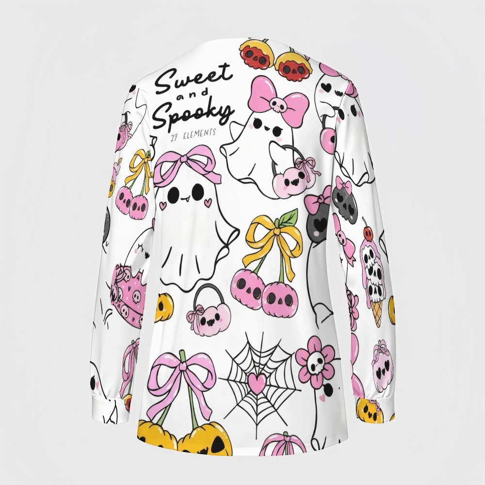 Women's Halloween Printed  Long Sleeve Jacket with Buttons SL93041