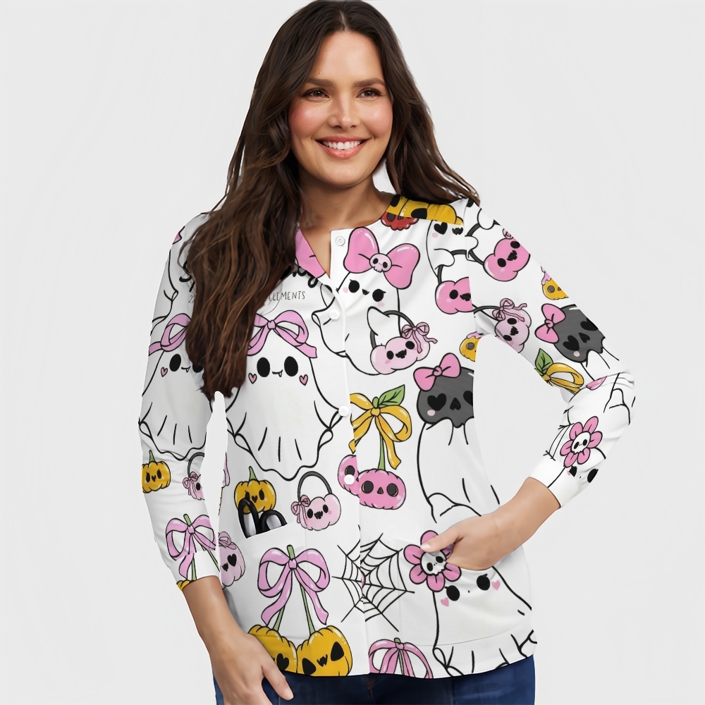 Women's Halloween Printed Long Sleeve Jacket with Buttons SL93041